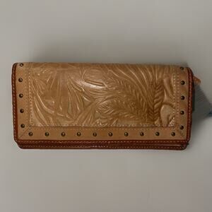 hand tooled genuine leather long wallet